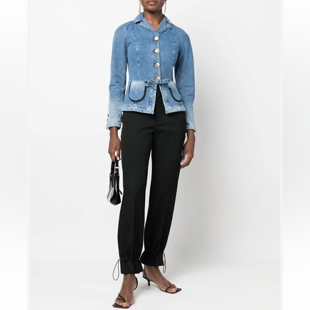 Revolve Cormio Cynthia Collared Button Down Bow Detail Denim Jean Jacket Size L — image 2 of 8